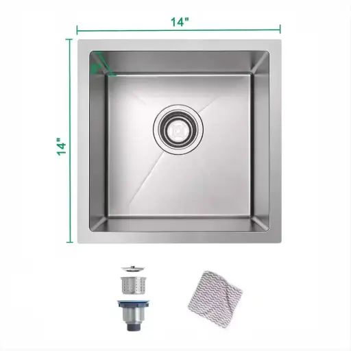 [HS1414] ColorForge Single-Bowl Undermount Sink 14x14x6, Handcrafted 18-Gauge Stainless Steel (Brush Nickel) (Brush Nickel, Single Bowl, 14"x14")