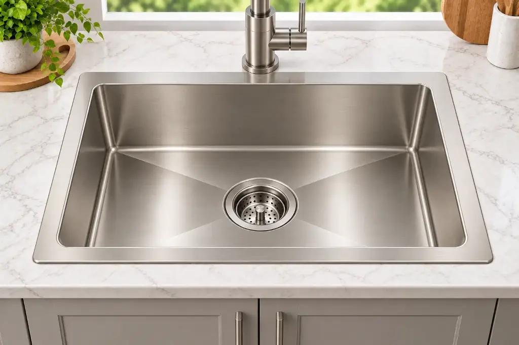 ColorForge Single-Bowl Topmount Sink 32x20x9, Handcrafted 18-Gauge Stainless Steel (Brush Nickel)