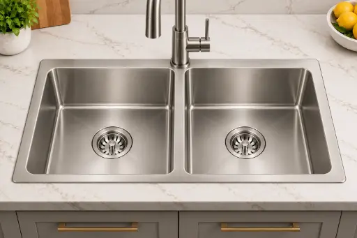 [FDDB3220] ColorForge Double-Bowl Topmount Sink 32x20x9, Handcrafted 18-Gauge Stainless Steel (Brush Nickel) (Double Bowl, 32"x20")