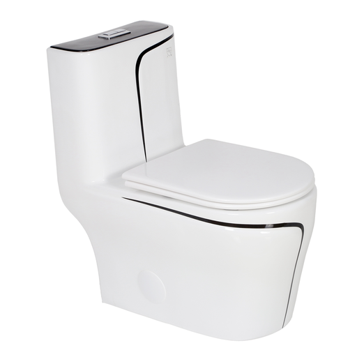 [LO-1007-WB] White–Black Edition ADA 4L/6L Dual-Flush Siphonic One-Piece Toilet – HTD Flush, Soft-Close PP Seat, cUPC Certified (White Black)