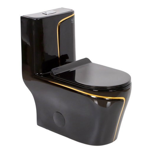 [LO-1007-BG] Black–Gold Edition ADA 4L/6L Dual-Flush Siphonic One-Piece Toilet – HTD Flush, Soft-Close PP Seat, cUPC Certified (Black Gold)