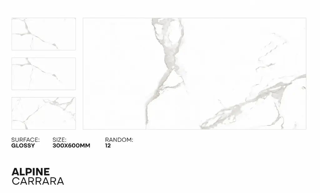 MapleLine Alpine Carrara Porcelain Tile 12x24 – Glossy (Wall & Floor)