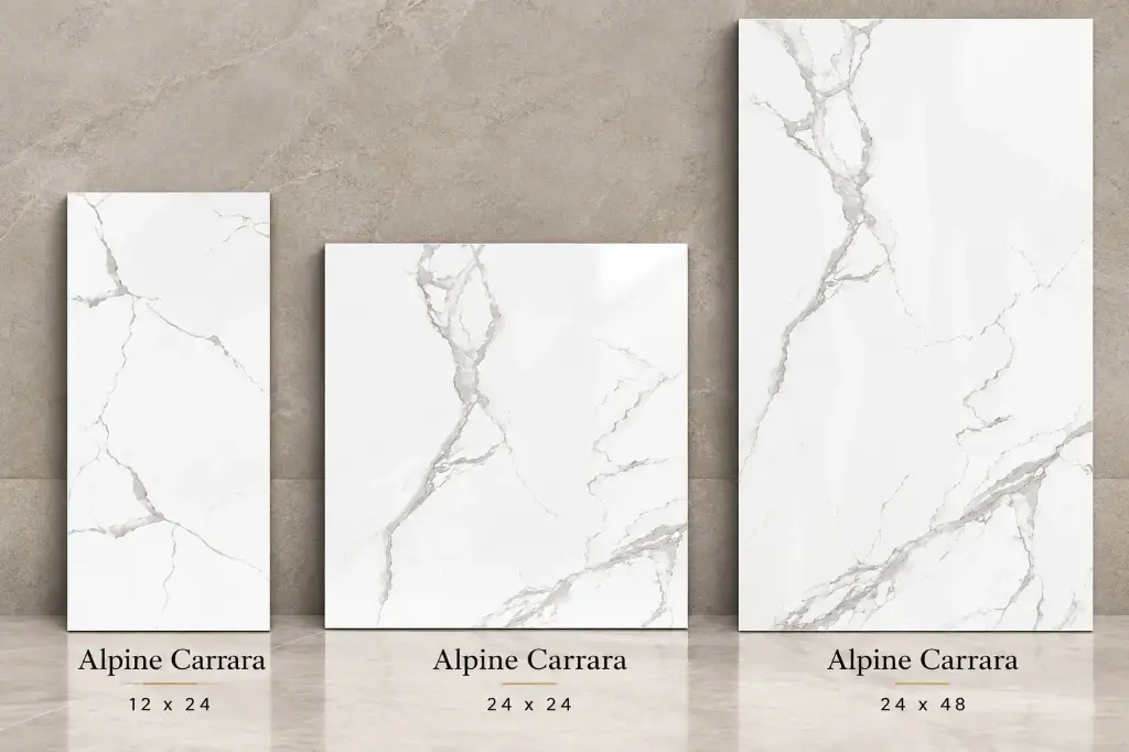 MapleLine Alpine Carrara Porcelain Tile 12x24 – Glossy (Wall & Floor)