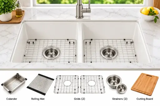 [CG2BW] StoneEdge Double-Bowl Undermount Quartz Sink 31.5x18.11x9.5 (White) (White)