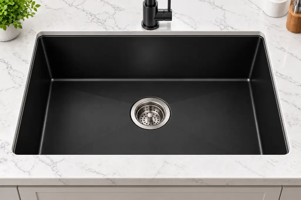 StoneEdge Single-Bowl Undermount Quartz Sink 24.02x18.11x8.07 (Black)