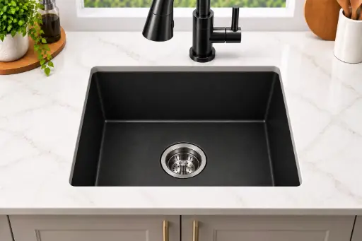 [SALSA] StoneEdge Single-Bowl Undermount Quartz Sink 21x18x8.07 (Black) (21")