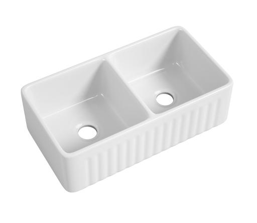 [FC3318] FireClay Double-Bowl Dualmount Porcelain Sink 33.25x20x10 (White)