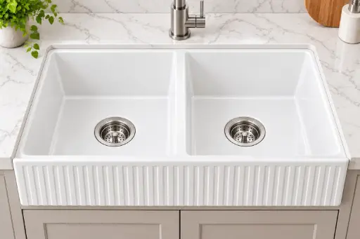 [FC3318] FireClay Double-Bowl Dualmount Porcelain Sink 33.25x20x10 (White)