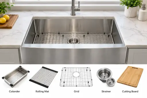 [ASR3320] FarmHouse Apron Single-Bowl 33x20x10, Handcrafted Dualmount 16-Gauge Stainless Steel Sink (Brush Nickel) (Single Bowl, Brush Nickel)