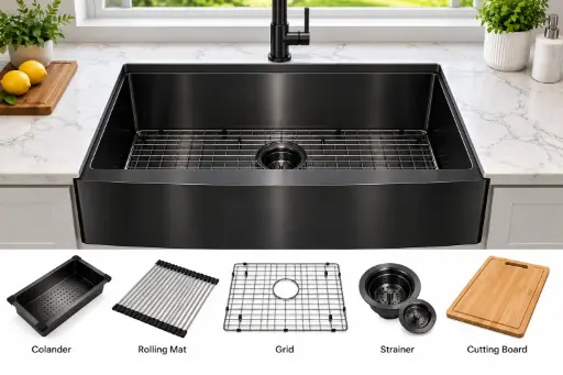 [ASB3320] FarmHouse Apron Single-Bowl 33x20x10, Handcrafted Dualmount 16-Gauge Stainless Steel Sink (Gun Metal Black) (Single Bowl, Gun Metal Black)
