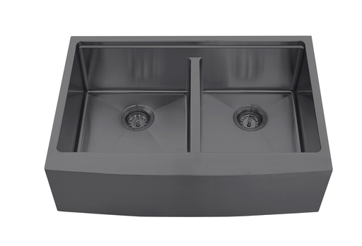 [ADB3320] FarmHouse Apron Double-Bowl 33x20x10, Handcrafted Dualmount 16-Gauge Stainless Steel Sink (Gun Metal Black) (Double Bowl, Gun Metal Black)
