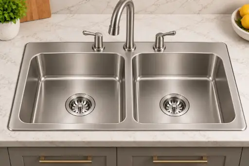 [TD3120(3)] CorePress Double-Bowl 31x20x8, Pressed Topmount Three-Hole Stainless Steel Sink (Brush Nickel) (Three)