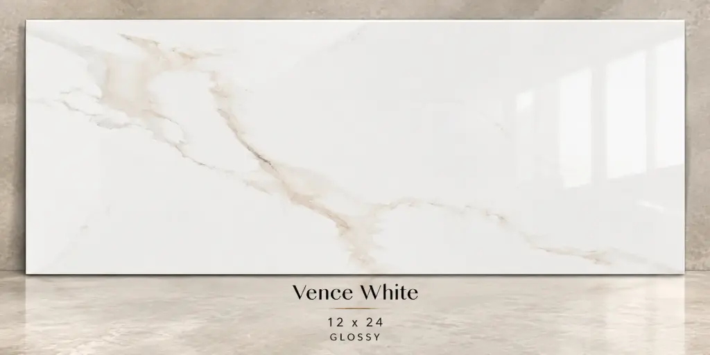 MapleLine Vence White Porcelain Tile 12x24 - Glossy (Wall & Floor)