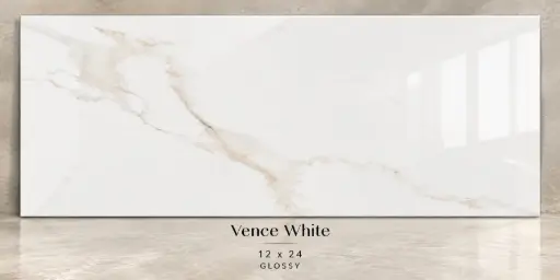 [VENW1224] MapleLine Vence White Porcelain Tile 12x24 - Glossy (Wall & Floor)