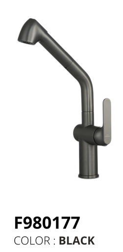 [F980177] Pull-Out Kitchen Faucet, Gunmetal Black – 3-Mode Spray, 360° Retractable Head, Ceramic Cartridge, Anti-Fingerprint Nano-Coating