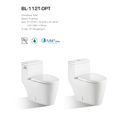 [BL-112-OPT] ADA Dual-Flush Siphonic One-Piece Toilet – 4L/6L R&T Flush, Tornado Flushing Soft-Close UF Seat, cUPC Certified