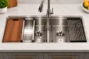 TriCraft Single-Bowl Workstation Sink 32×19×10, Handcrafted 16-Gauge Stainless Steel with Accessories (Brush Nickel)