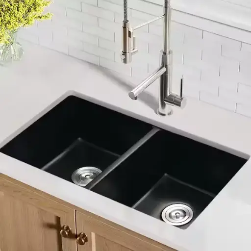 [HDB3218] ColorForge Double-Bowl Undermount Sink 32x18x9, Handcrafted 18-Gauge Stainless Steel (Gun Metal Black) (Gun Metal Black, Double Bowl, 32"x18")