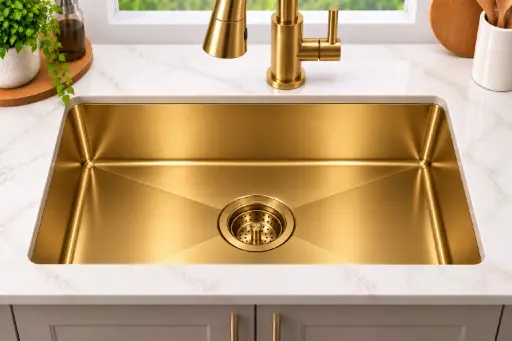 [HSG3218] ColorForge Single-Bowl Undermount Sink 32x18x9, Handcrafted 18-Gauge Stainless Steel (Gold) (Gold, Single Bowl, 32"x18")