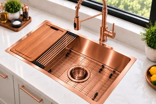 [HSC3218] ColorForge Single-Bowl Undermount Sink 32x18x9, Handcrafted 18-Gauge Stainless Steel (Copper) (Copper, Single Bowl, 32"x18")