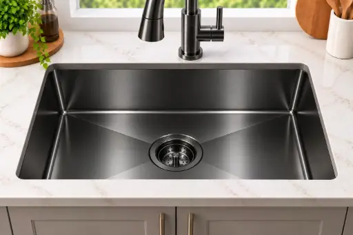 [HSB2818] ColorForge Single-Bowl Undermount Sink 28x18x9, Handcrafted 18-Gauge Stainless Steel (Gun Metal Black)) (Gun Metal Black, Single Bowl, 28"x18")