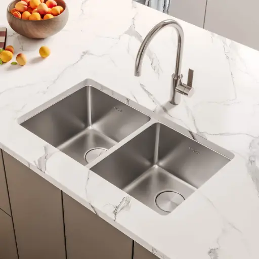 [HD2818] ColorForge Double-Bowl Undermount Sink 28x18x9, Handcrafted 18-Gauge Stainless Steel (Brush Nickel) (Brush Nickel, Double Bowl, 28"x18")