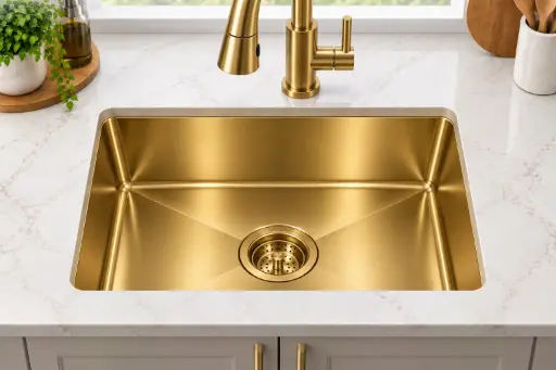 [HSG2418] ColorForge Single-Bowl Undermount Sink 24x18x9, Handcrafted 18-Gauge Stainless Steel (Gold) (Gold, Single Bowl, 24"x18")