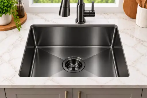 [HSB2318] ColorForge Single-Bowl Undermount Sink 23x18x9, Handcrafted 18-Gauge Stainless Steel (Gun Metal Black)) (Gun Metal Black, Single Bowl, 23"x18")