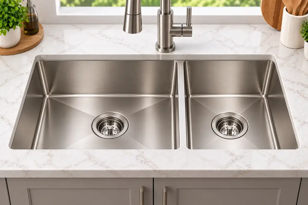 ColorForge Double-Bowl Undermount Sink 32×18x9, Handcrafted 18-Gauge Stainless Steel (Brush Nickel) with 60/40 bowl