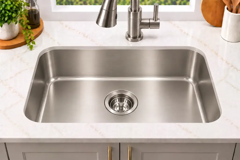 CorePress Single-Bowl 27x18x9, Pressed Undermount Stainless Steel Sink (Brush Nickel)