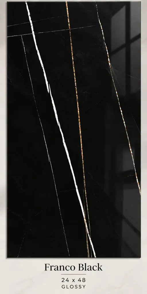 Franco Black High Gloss Porcelain Tile 24x48 – Glossy (Wall & Floor)
