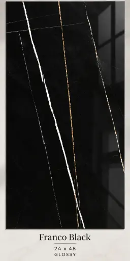 [FRAB2448] Franco Black High Gloss Porcelain Tile 24x48 – Glossy (Wall & Floor) (24x48)