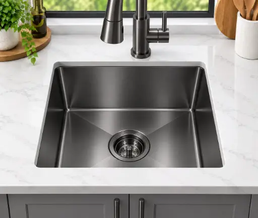 [HSB1717] ColorForge Single-Bowl Undermount Sink 17x17x7, Handcrafted 18-Gauge Stainless Steel (Gun Metal Black) (Gun Metal Black, Single Bowl, 17"x17")