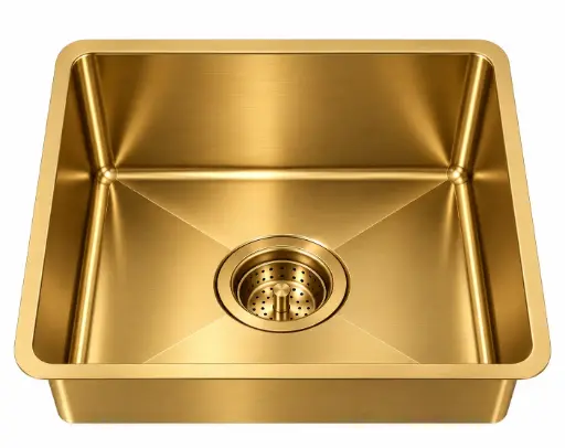 [HSG1717] ColorForge Single-Bowl Undermount Sink 17x17x7, Handcrafted 18-Gauge Stainless Steel (Gold)) (Gold, Single Bowl, 17"x17")